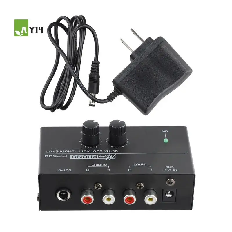 AY14 - Pré-Amplificador Phono Ultra-Compacto PP500 com Ajuste de Volume, Graves e Agudos, Pré-Amplificador para Turntable, Plugue dos EUA