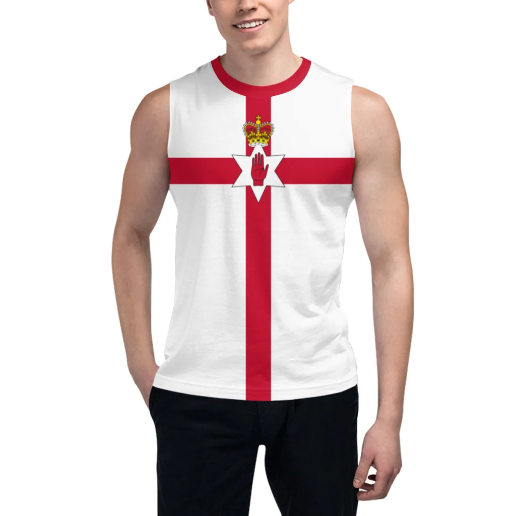 Camiseta sin mangas con bandera de Irlanda del Norte, camiseta 3D para hombres y niños, camisetas sin mangas para gimnasio, corredores de Fitness, chaleco de entrenamiento de baloncesto