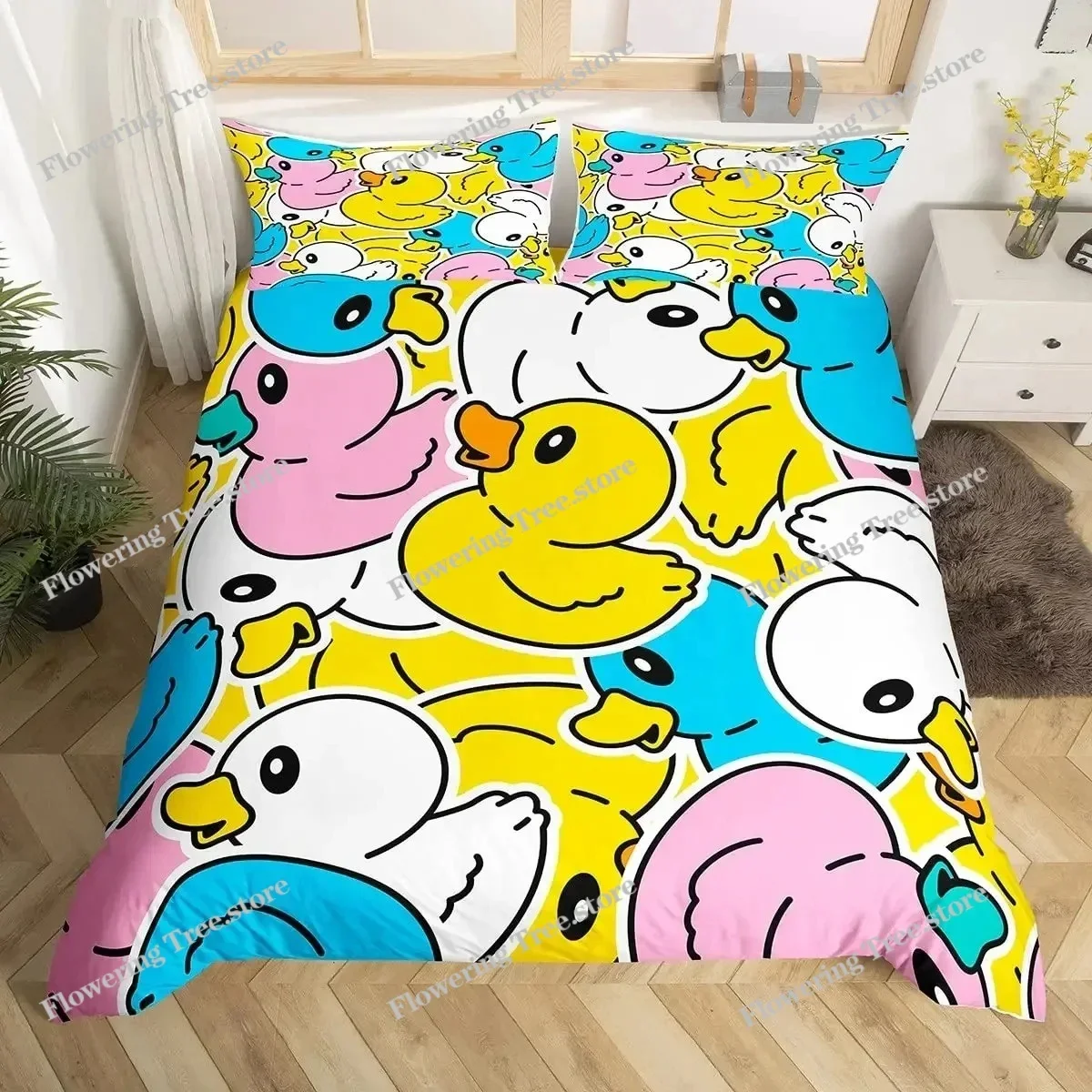 Cute Duck King Queen Duvet Cover Cartoon White Goose Bedding Set Funny Farmhouse Animal Comforter Cover Polyester Quilt Cover029