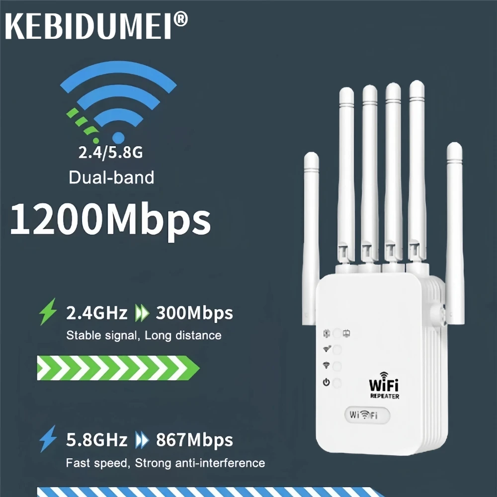 1200Mbps Wireless WiFi Repeater WIFI Extender WiFi Booster 2.4G/5G amplificatore di rete 360 ° segnale a copertura totale per piccolo ufficio