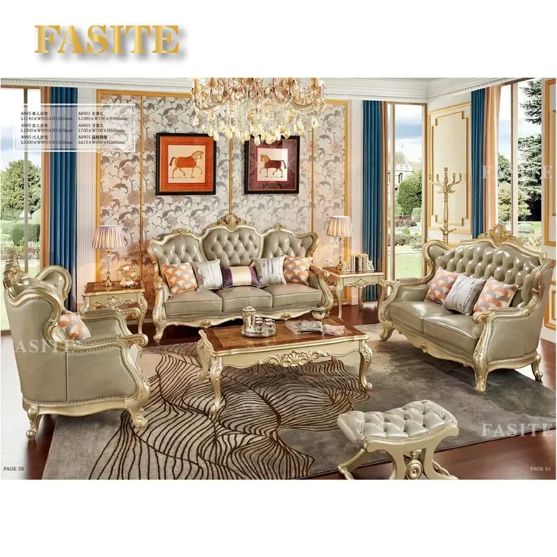 For French Provincial Louis Style Antique Sofa Set Luxury Living Room Furniture Wholesale