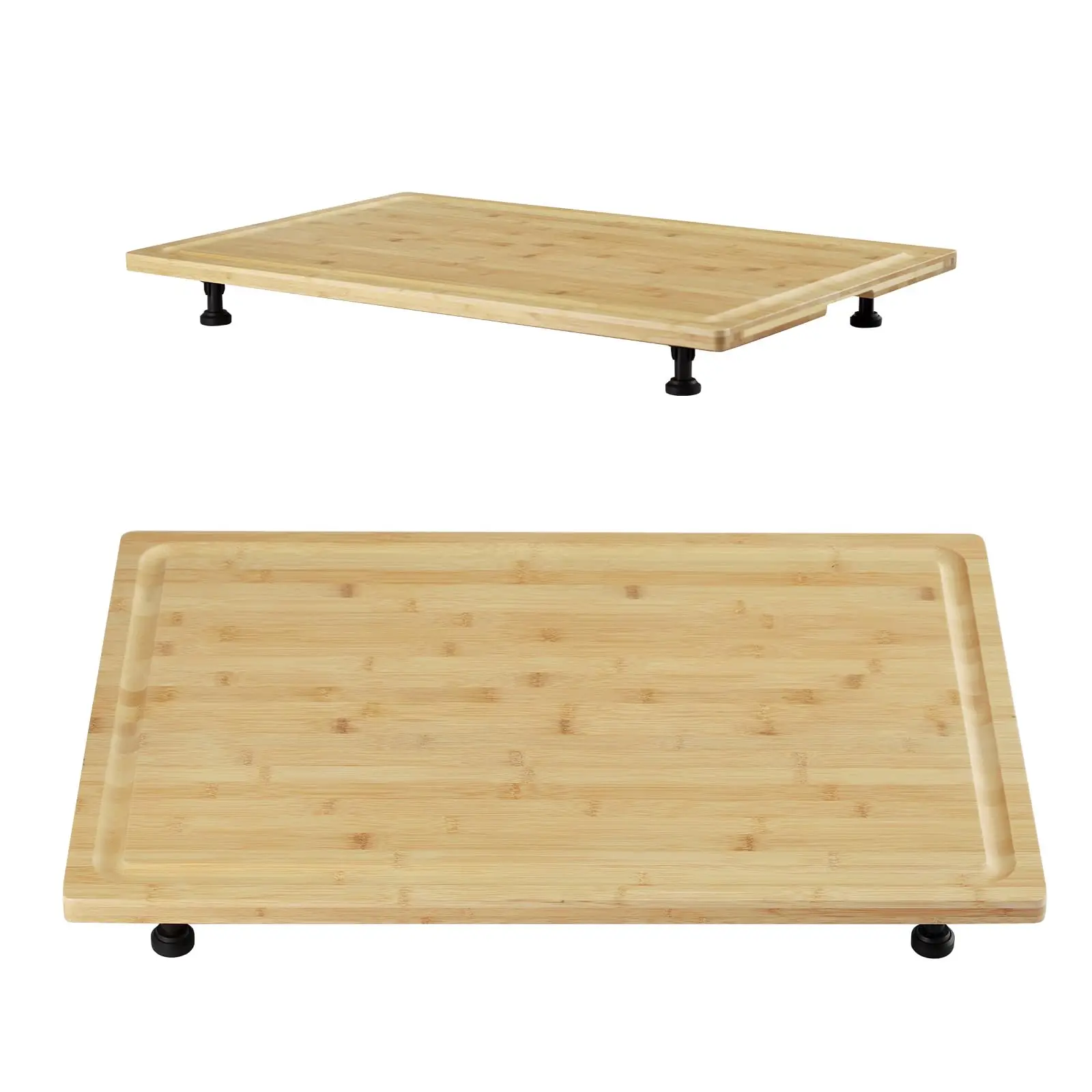 30x21 Inch Multi-Purpose Bamboo & Wood Stove Top Cover Cutting Board, Adjustable Legs, Juice Grooves, Spacious Chopping Surface, Ideal for RVs, Gas & Electric Stoves, Small Kitchens, Camping