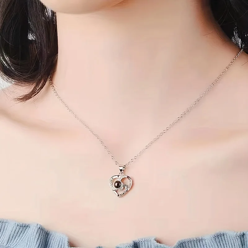 Mother's Day Gifts Projection Necklace with Luxury Rose Flower Gift Box 100 Languages I Love You,Anniversary Present