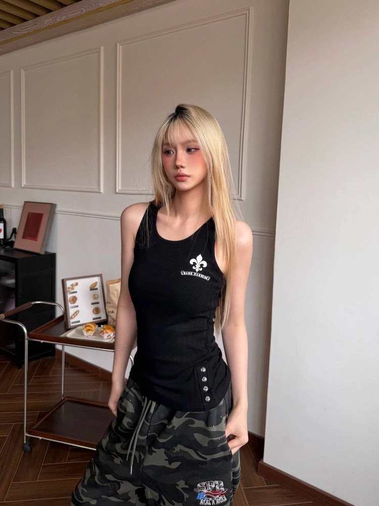 Women's 2026 Summer New American Vintage Printed Racerback Tank Top Slim Fit Sexy Hot Girl Baddie Going Out Y2K Streetwear