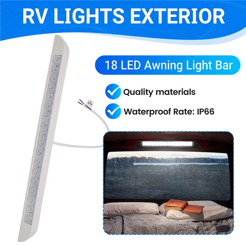 ราคาลดลง! ไฟแอลอีดีสำหรับกันสาด 18 ดวง 9 วัตต์ 12 โวลต์ กันน้ำ 506 มม. ไฟส่องสว่างสำหรับระเบียง เหมาะสำหรับตั้งแคมป์ รถบ้าน รถบรรทุก รถอาร์วี เรือ