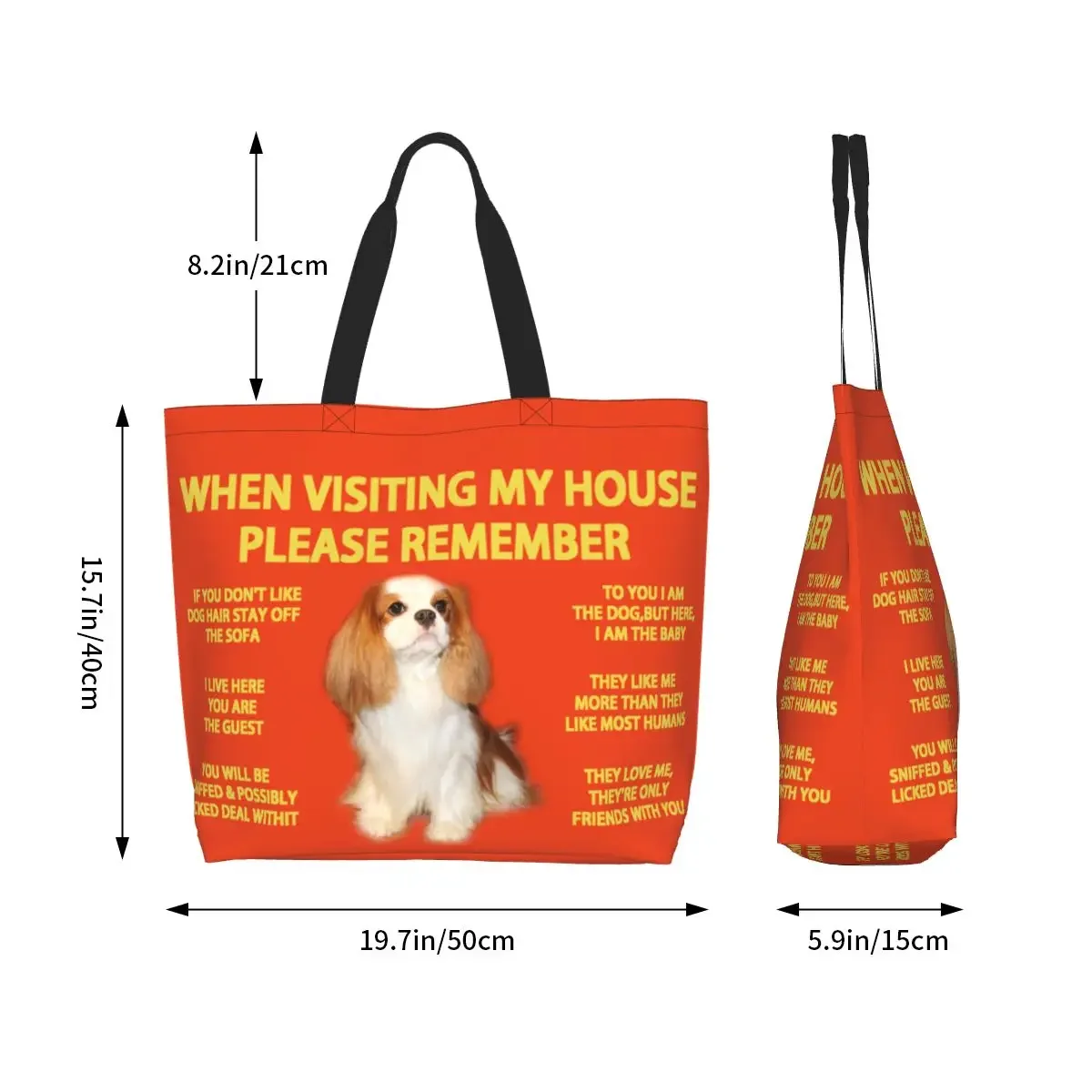 Durable Canvas Mercearia Sacos de Compras, Shoulder Tote Bag, Dog Handbag, Grande Capacidade, Cavalier King, charlie Spaniel, Mercearia, Lona