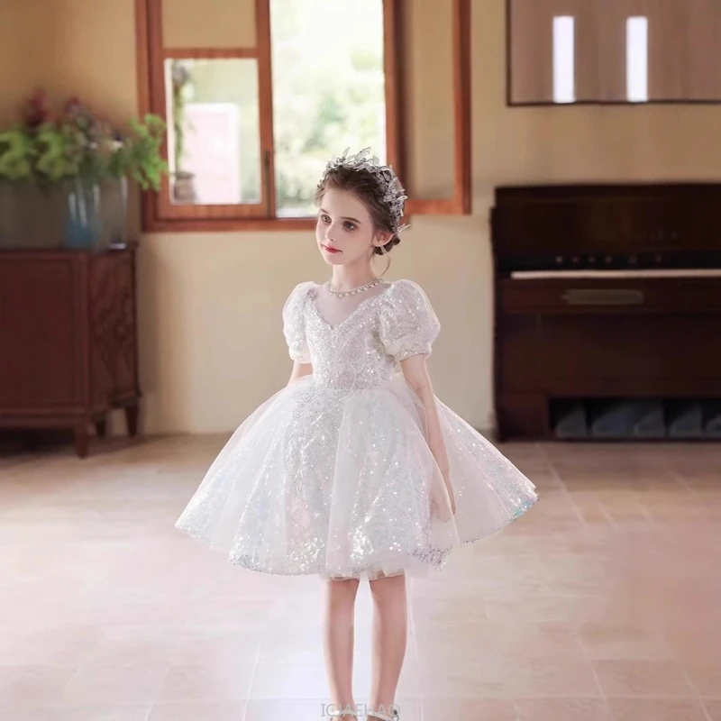 

Party Dress Girls Evening Gown Princess Kids Pageant Host Outfit Children Birthday Formal Wear Clothes Flower Girl Performance