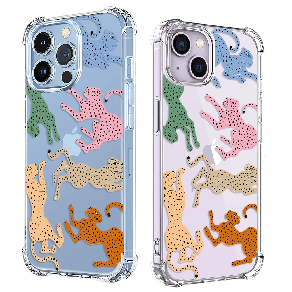 Leopard Tiger Animal Painted Phone Case For iPhone 15 14 13 12 11 Pro X XS XR Max 7 8 Plus SE Mini 20 Soft Clear TPU Back Cover