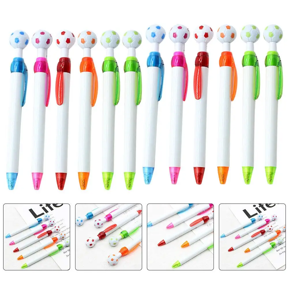 12pçs caneta esferográfica de futebol criativa, material abs, resistente, recarga substituível, novidade, caneta de futebol para atletas, fãs engraçados