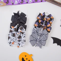 4Pcs Halloween Day Pumpkin Devil Hair Bows Clips for Baby Boys Girls Hairgrips Grosgrain Ribbon Party Hairpins Photo Props