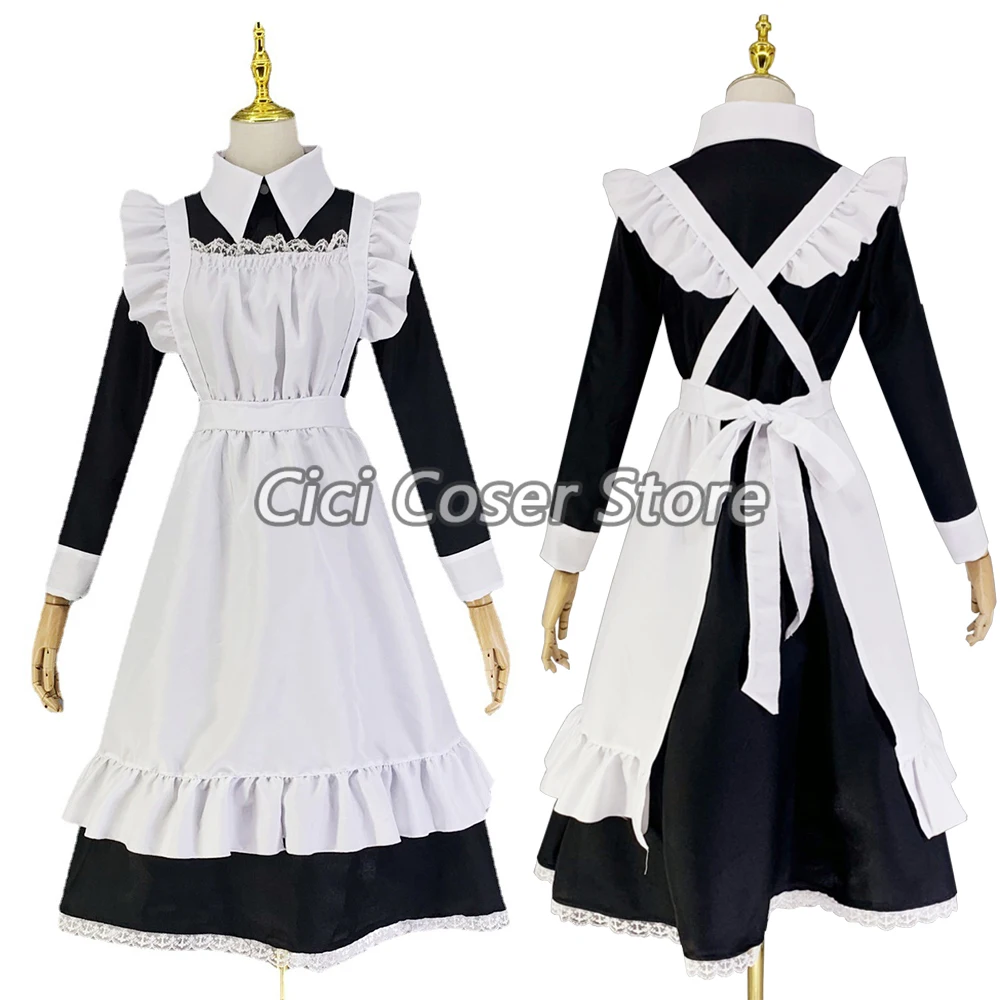 Vestido clássico Lolita Maid para homens e mulheres, empregada doméstica avental, uniformes de Halloween, traje cosplay de carnaval, manga longa, 5XL