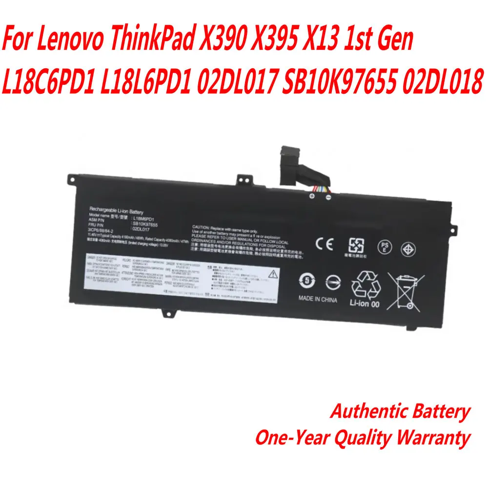 NEW 11.46V 4080mAh L18M6PD1 L18C6PD1 SB10K97655 02DL019 Laptop Battery For Lenovo Thinkpad X390 X395 series