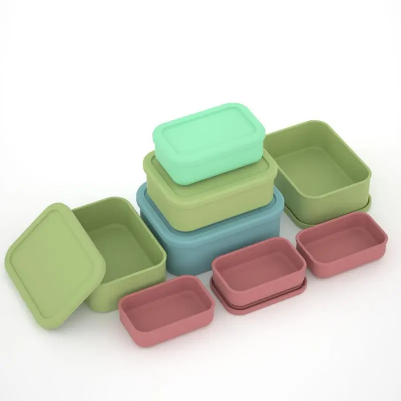 

Rectangular silicone bento box with lid in various sizes student office workers lunch