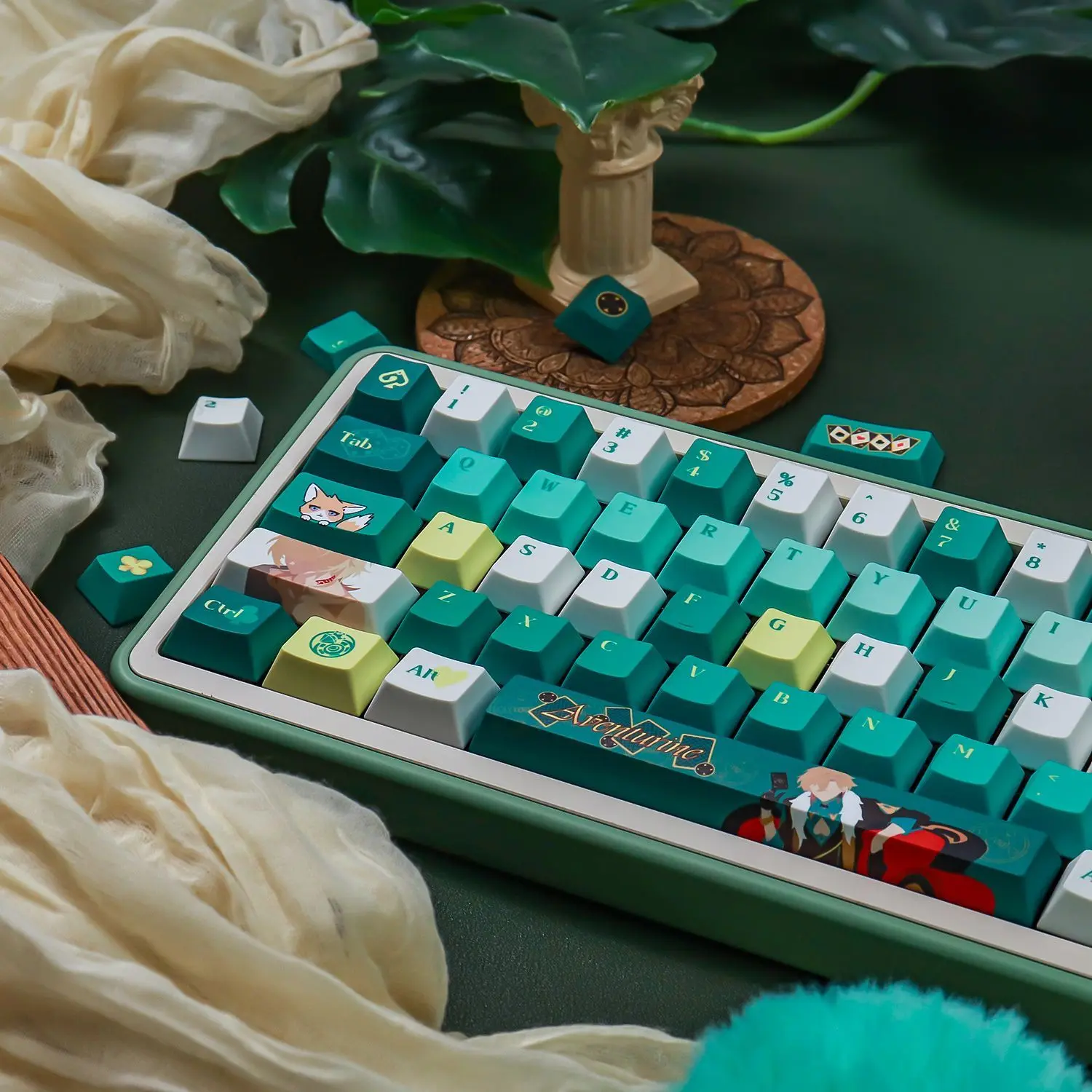 143 Keys Aventurine Keycaps Honkai Star Rail PBT Dye-Sub Ailice Keycaps 2.25u 2.75u Key Cap for 7u 61 68 87 104 108 Keyboard