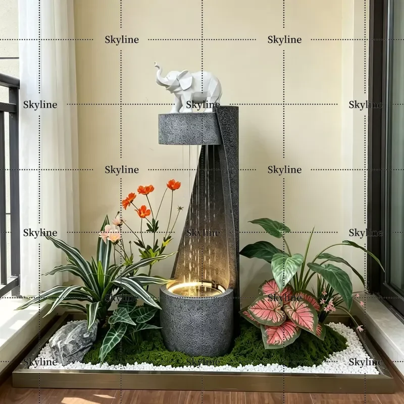 for Indoor Running Water Ornament Landscape Simulation Green Plant Circular Water Feature Store Hotel Decoration Modern