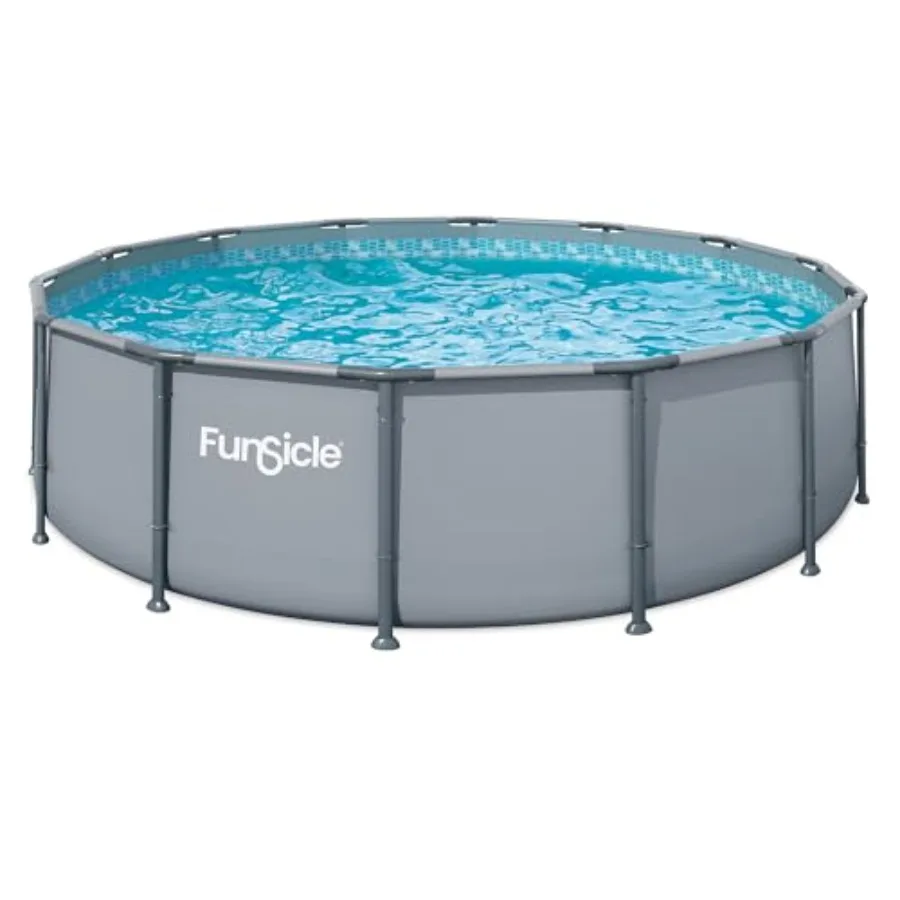 Above Ground Swimming Pool for Backyard Use Cool Gray Vinyl Material Round 14' x 42 Includes FiltraBoost 1200 GPH Filter Pump w