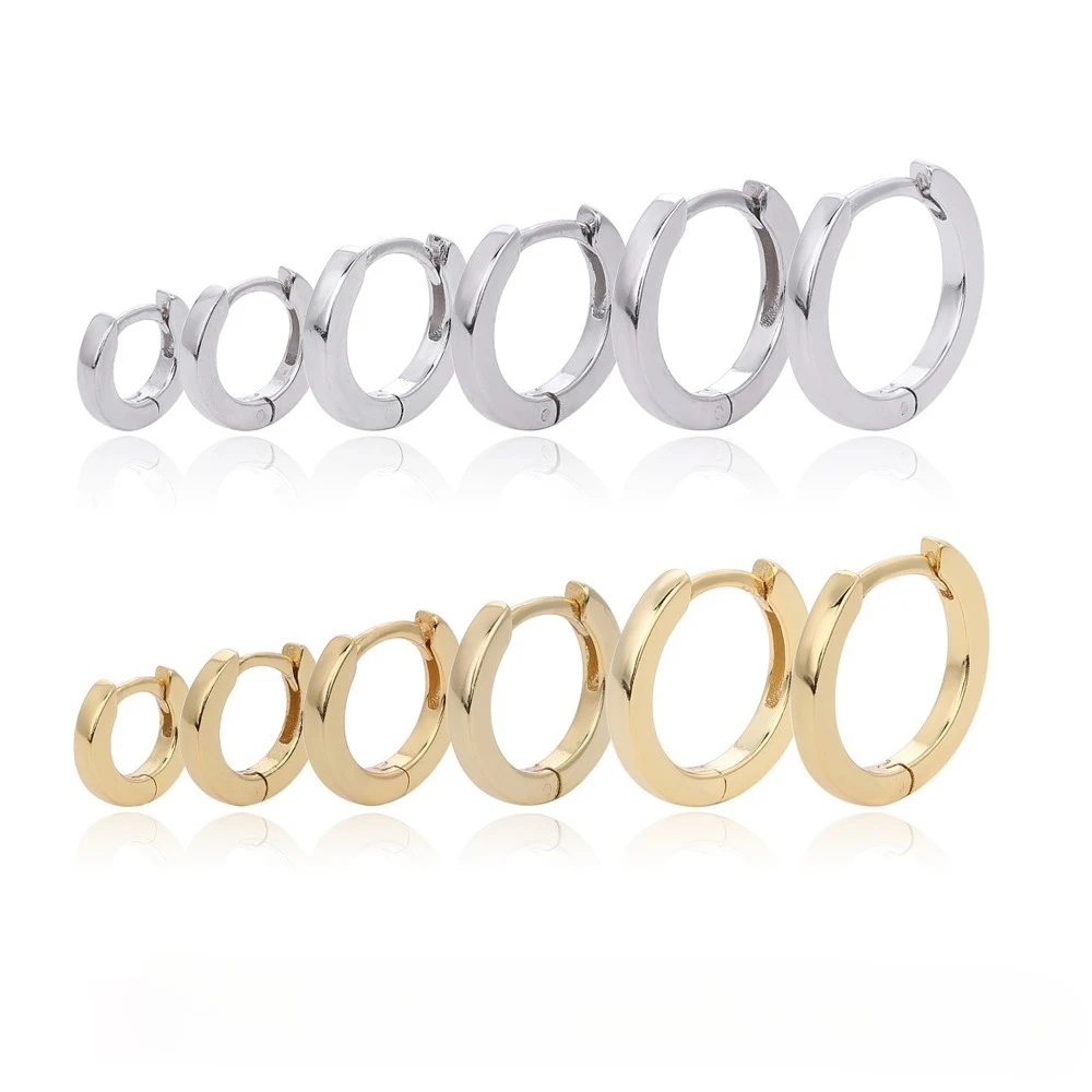 CCFJOYAS 5/6/7/8/9/10 مللي متر 925 فضة الذهب والفضة اللون لامعة هوب أقراط للجنسين بسيطة الأساسية التراص أقراط