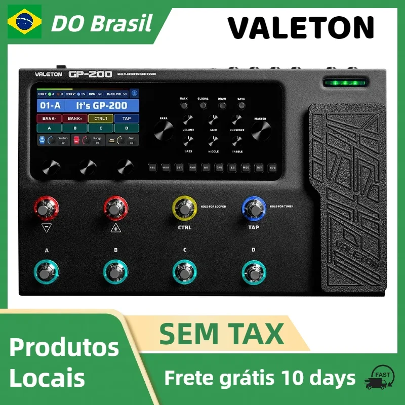 Valeton GP-200 Brasil Guitar Bass Amp Modeling IR Simulation Multi-Effects with EU Power FX Loop MIDI I/O Expression Pedal