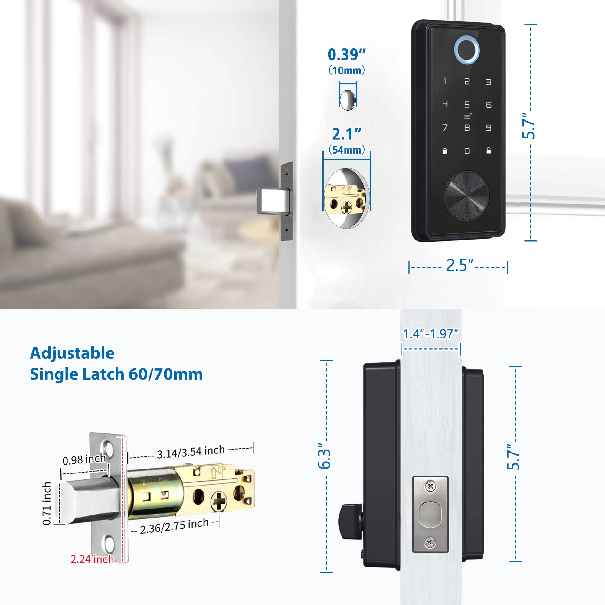 Cerrojo de seguridad inteligente para puerta delantera, cerradura de puerta con teclado y huella dactilar biométrico, para Alexa, WiFi, App TTlock