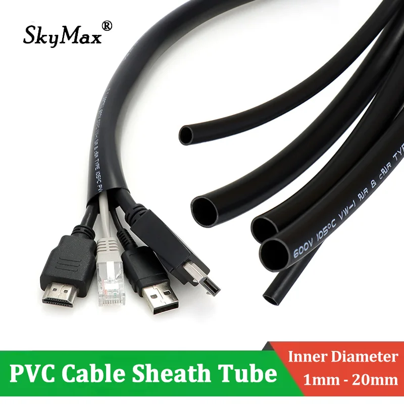 1-20m Cable Sleeve Black Non Shrink Hose ID 1-20mm Environmentally PVC Insulation Sleeve Flame Retardant Wire Harness Protection