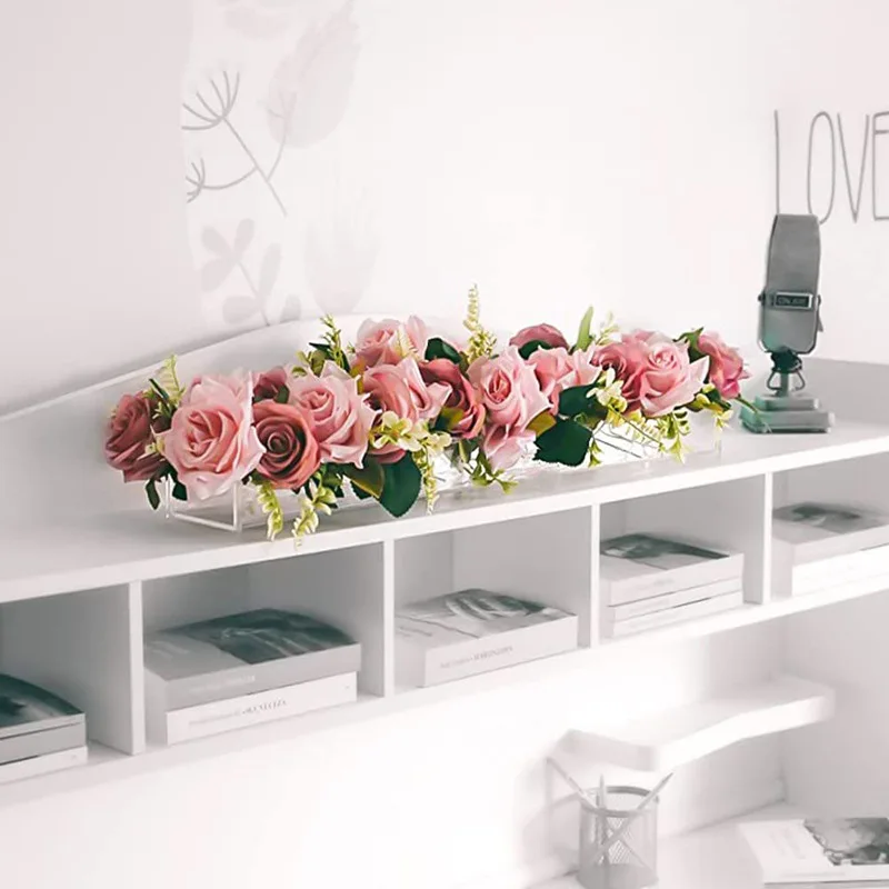 Rectangular Transparent Acrylic Plastic Rose Vase Wedding Table Flower Stands, Decorative Supplies, 10 Hole, 12 Hole, 14 Hole