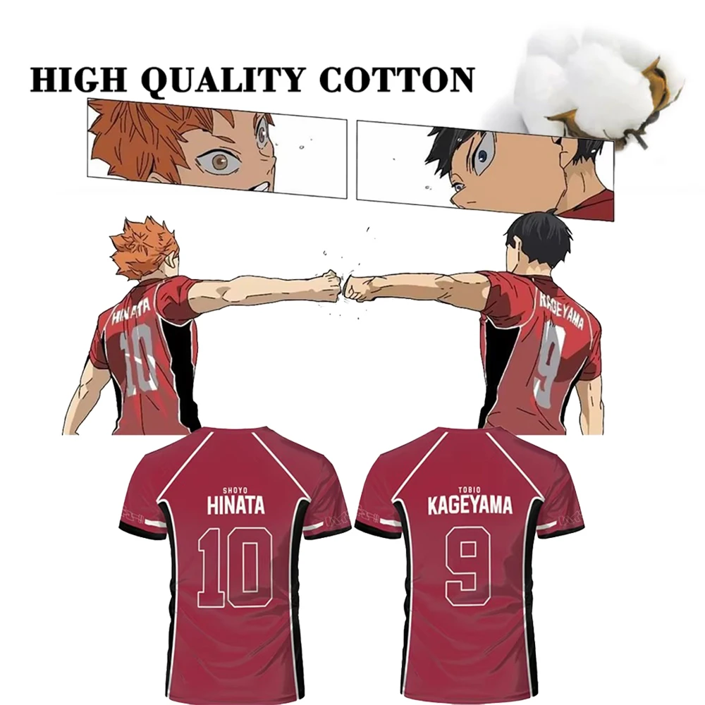 

Summer Sports Anime Haikyuu Fukurodani Red 100% CottonT-shirts Cartoon Costume Men's T Shirt High School Boys Volleyball Jerseys