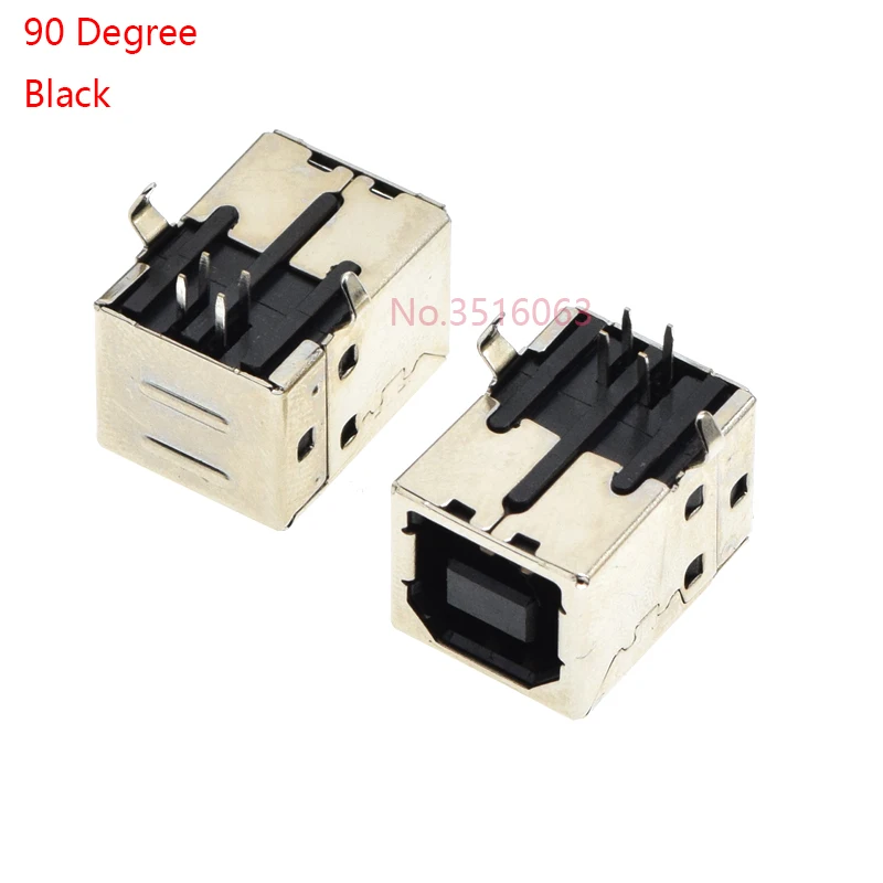 5PC USB 2.0 Connector Socket Jack Female Type B 90/180 Degree Connector Soldering PCB Connector D Printer Interface White/Black