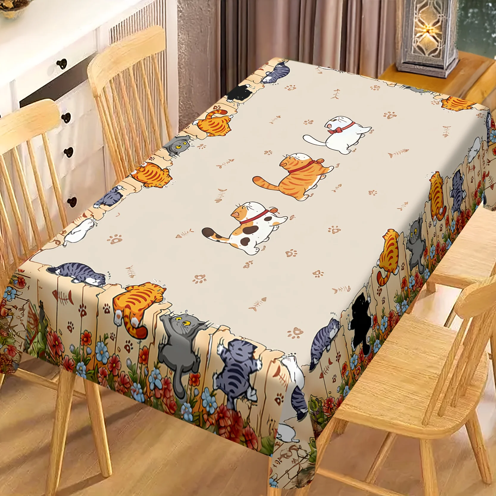 One cute cartoon cat pattern rectangular tablecloth - durable polyester material suitable for picnicszyc
