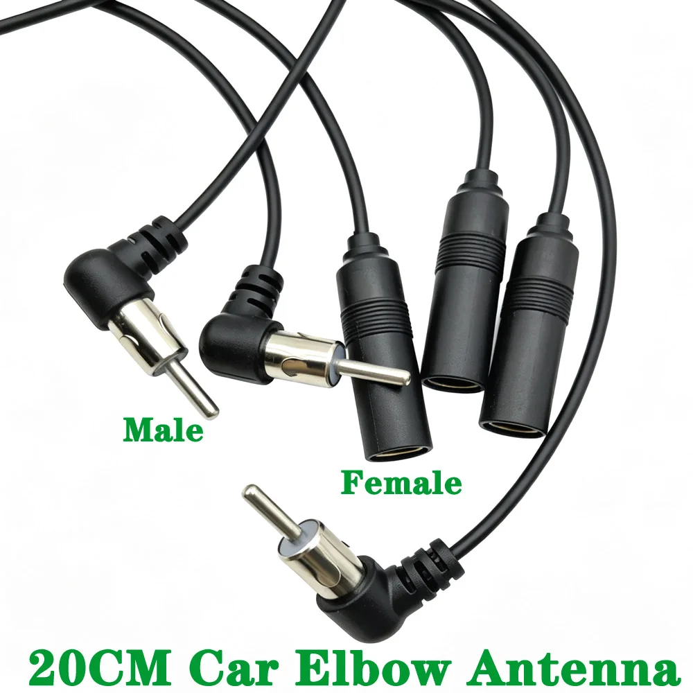 1pcs 20cm Car Radio extension antenna 90 degree Elbow Antenna Male to Female Plug Cable Audio FM/AM Antenna Adapter Black  ﻿