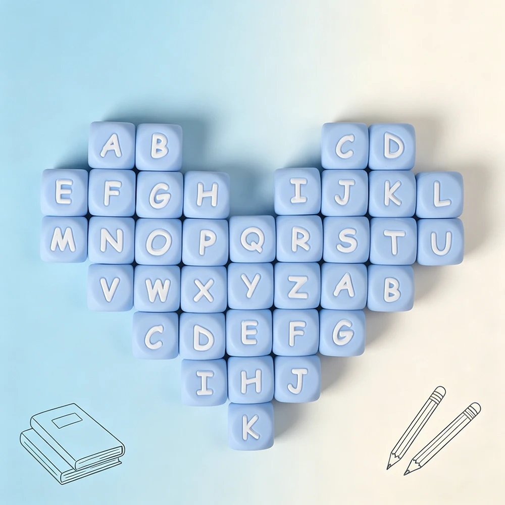 LOFCA 10pcs 12MM Blue Silicone Letters Beads DIY Jewelry Accessories For To Make Bracelets English Alphabet Beads BPA Free