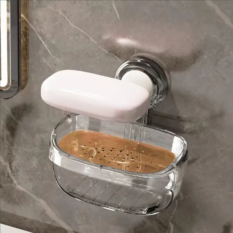ABJN-Drain Water Bathroom Soap Dish Suction Cup Soap Holder Removable Wall Mounted Movable Soap Box Bathroom Accessories B