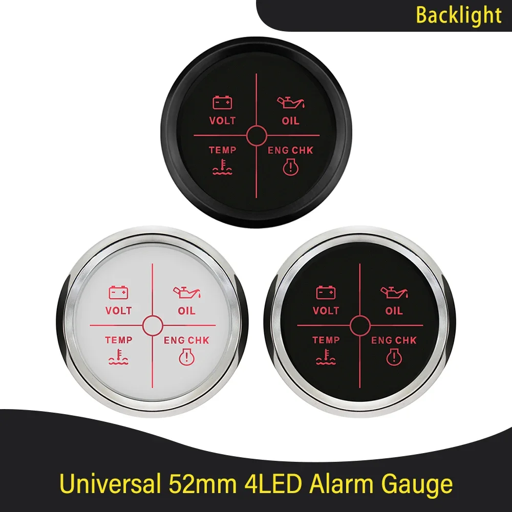 

Waterproof 52mm 4LED Alarm Gauge Meter Volt Water Temp Oil Pressure Alarm Indicator Gauge Meter with Red Backlight 12V 24V