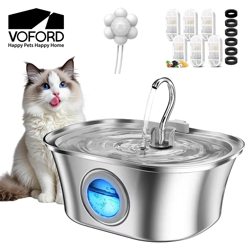 

Cat/Dog Water Fountain with Water Level Window 3.2L Stainless Steel Boat Shape Dog Fountain Pet Water Dispenser Cat Product
