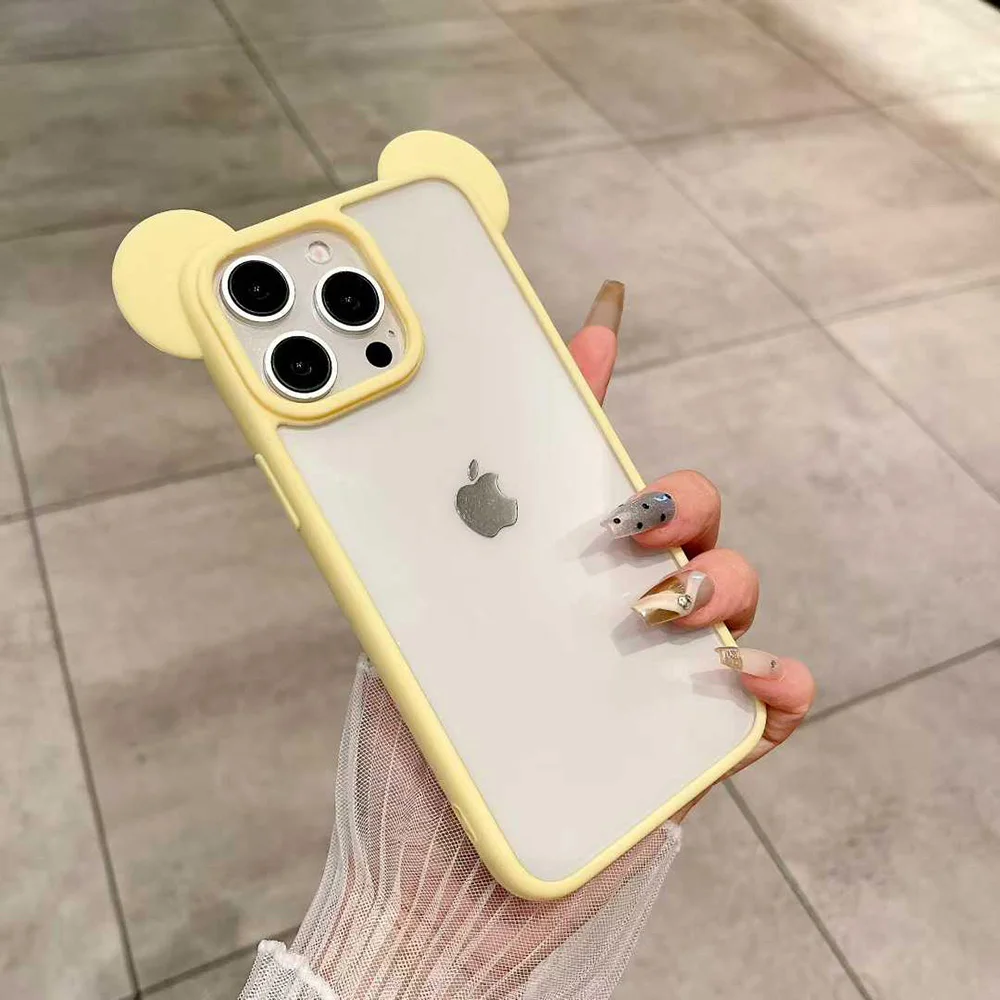 حافظة شفافة على شكل أذن القطة اللطيفة لهاتف آيفون 17 16 برو ماكس 15 11 13 14 12 غطاء أكريليك صلب مقاوم للصدمات من السيليكون Kawaii Funda