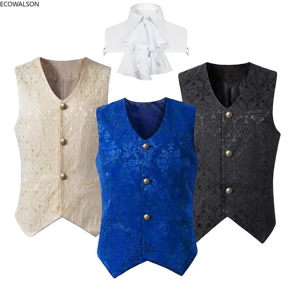 

Mens Renaissance Halloween Cosplay Medieval Pirate Waistcoat Vest Vintage Gothic Vicotiran Steampunk Tops Noble Costume With Tie