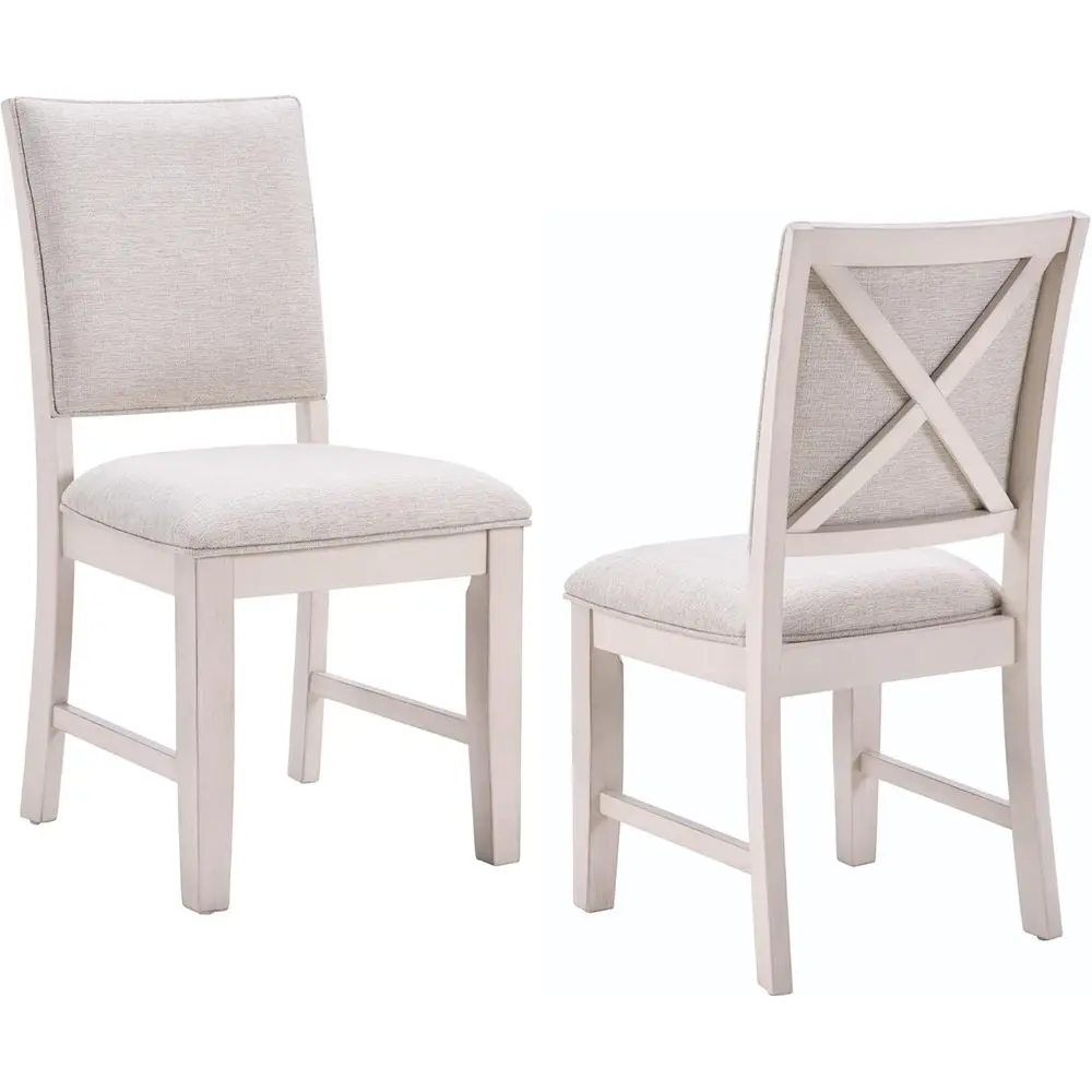 

Комплект из 2 обитых тканью кухонных и обеденных стульев с серым льняным покрытием и белыми деревянными ножками для гостиной и столовой