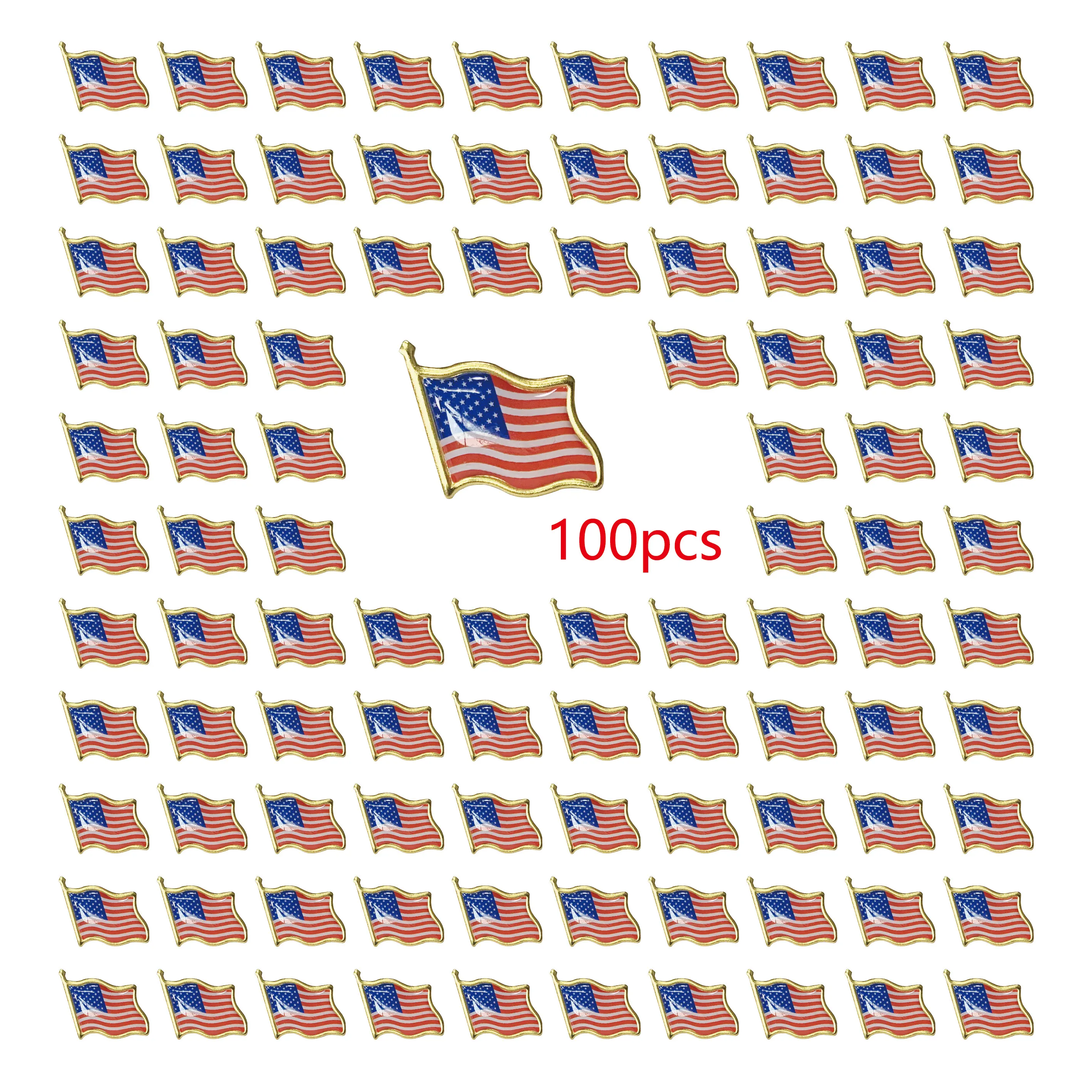 20pcs/100pcs American Flag Waving Lapel Pins United States USA Badge Pin Patriotic Enamel Suit Jacket Lapel Pin