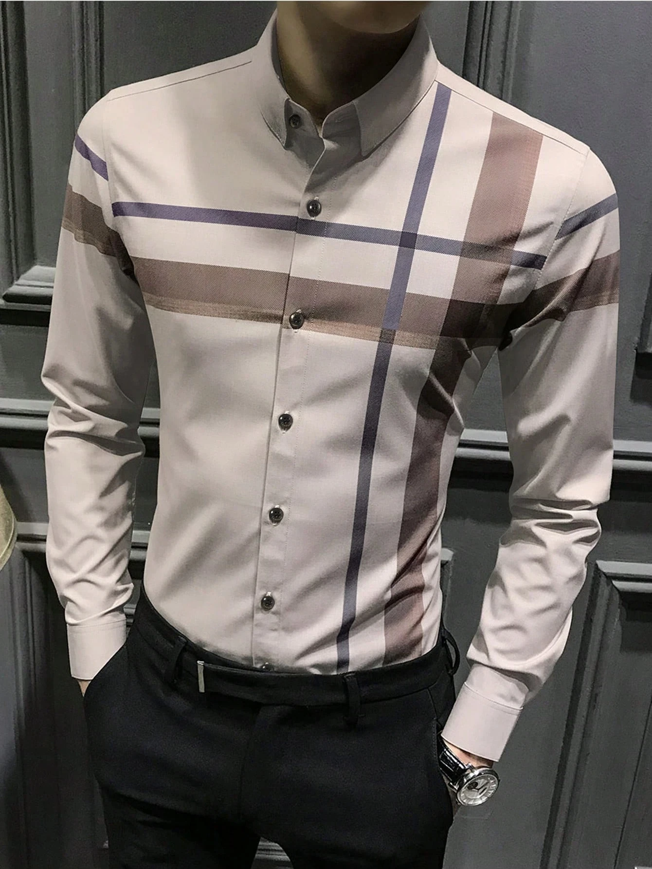 

2024, подарок бойфренду, клетчатая рубашка с принтом, мужская красочная графика, формальный роскошный модный топ с длинными рукавами