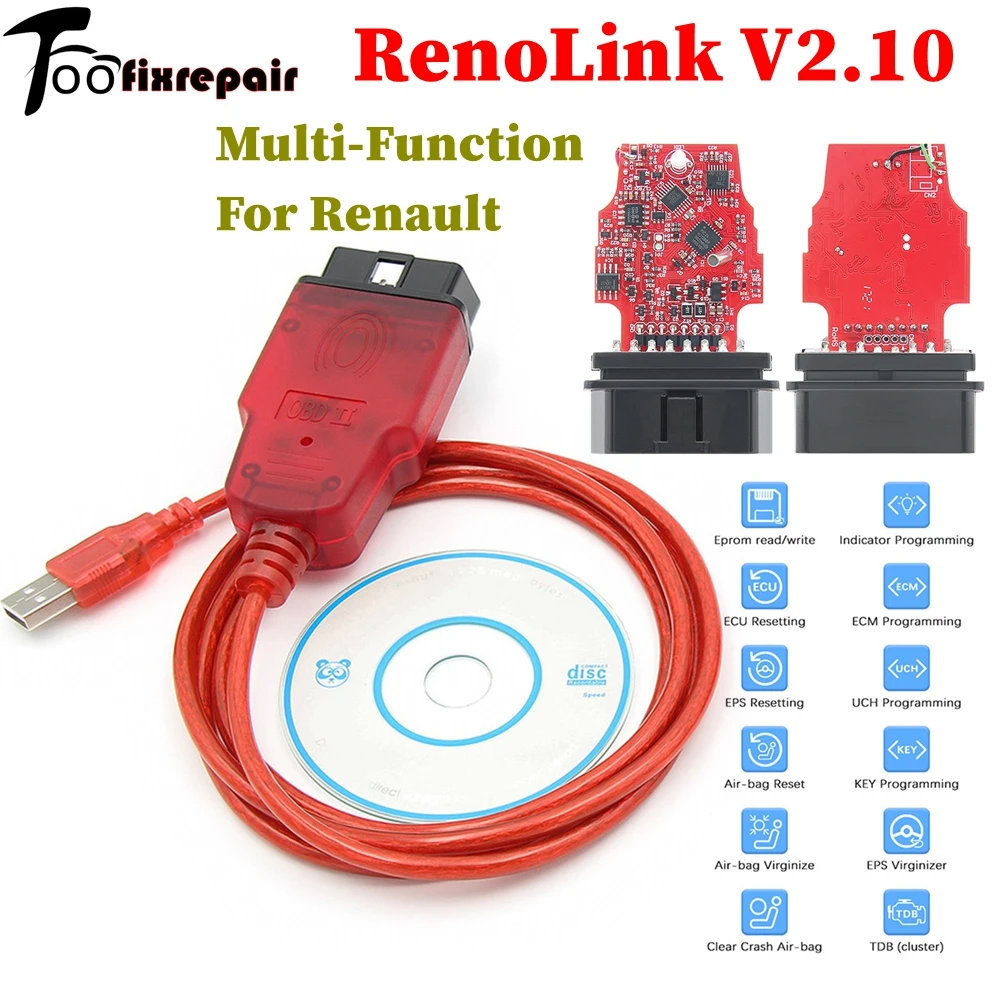 Cavo OBD2 multilingue Renolink V2.10 per Renault Car ECU Tuning/ECM UCH Interfaccia programmatore chiave Lettore di codici professionale