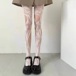 Lolita Hollow Out Flora Lace Mesh Stockings White/Black Retro Floral Rattan Stocking Hot Tights Punk Style Flower Stockings