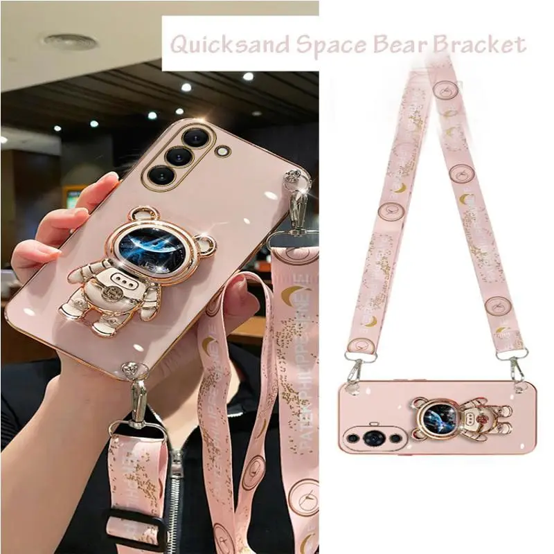 Astronaut Lanyard Strap Phone Case For Samsung Galaxy S23 S20 S22 S21 S10 S9 S8 Note 10 20 8 9 Plus Ultra S20 Fe Stand Cover
