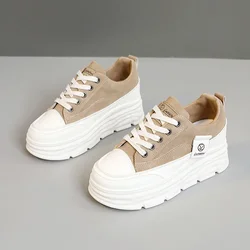Zapatos para mujer, tendencia de otoño, nuevos zapatos planos para mujer, zapatillas informales de suela suave con cordones gruesos, zapatos vulcanizados para caminar para mujer