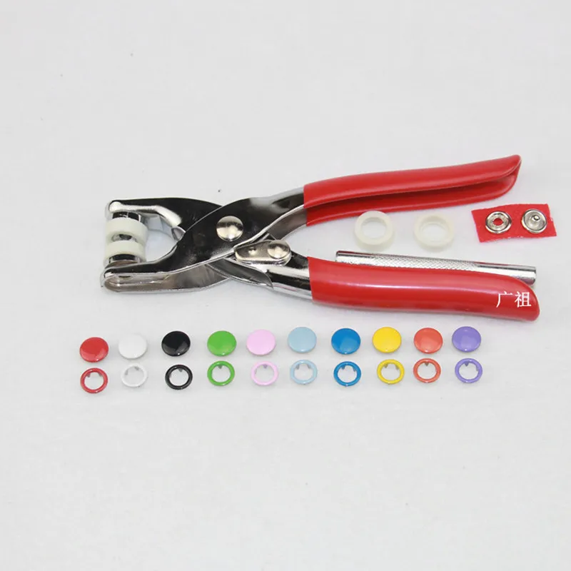 Snap Button Plier Tool 100/200 Set 10Color Metal DIY Hand Pressure Studs Fasteners Kit Installing Clothes Bag Sewing Accessories