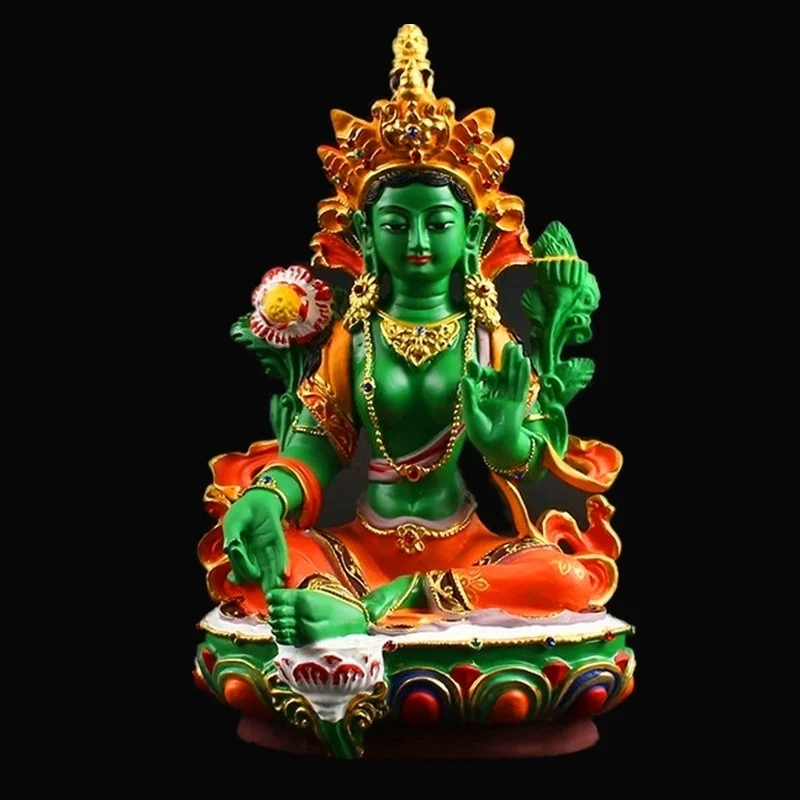 Immagine 4: Moda dio cinese Buddha Tara verde Buddha resina dipinta ornamento di Buddha dimensioni: 21,5 * 13 cm