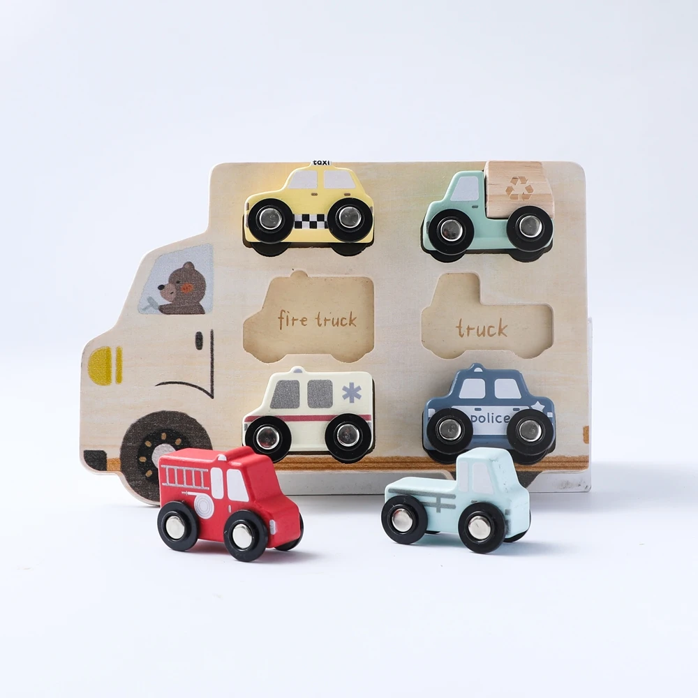 Wooden Traffic Car Toy Children's Finger Fine Sports Toys Baby's Early Montessori Puzzle Traffic Car Learning Toys Newbaby Gift