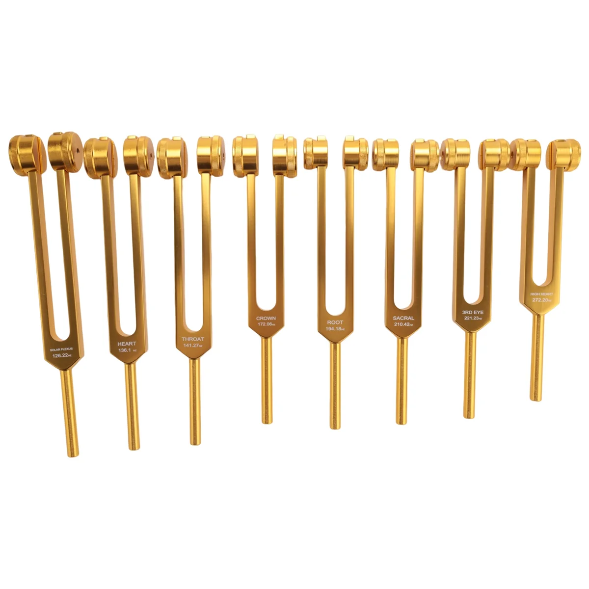Tuning Fork, 7 Chakras+1 Soul Purpose Weighted Tuning Forks,Aluminum Alloy Instrument 126.22-141.27 Hz Etc.Golden