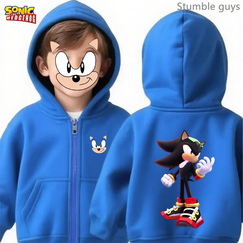 Sweat à capuche avec fermeture éclair pour enfants, vêtements de sport Sonic durables pour garçons et filles, voyage en parc, printemps-automne