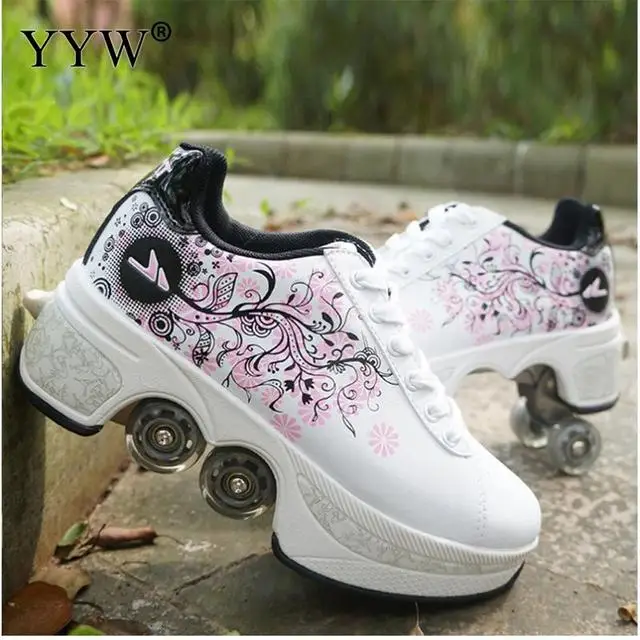 Deform Shoes Sneakers Kid Youth Walk Roller Skate Runaway Four Wheel Skates Men Women Unisex Child Deform Parkour Casual Shoes