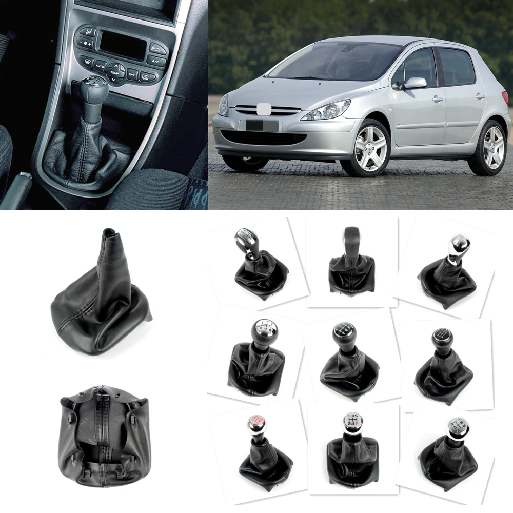 5 Speed Gear Shift Knob With PU Leather Boot For Peugeot 307  2001 2002 2003 2004 2005 2006 2007 2008