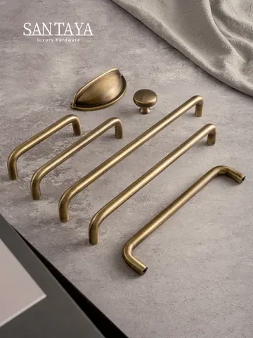 Santaya U-shaped Antique Brass Brushed Furniture Handle Solid Brass Shell Drawer Knob Modern Simple Kitchen Cabinet Long Pull